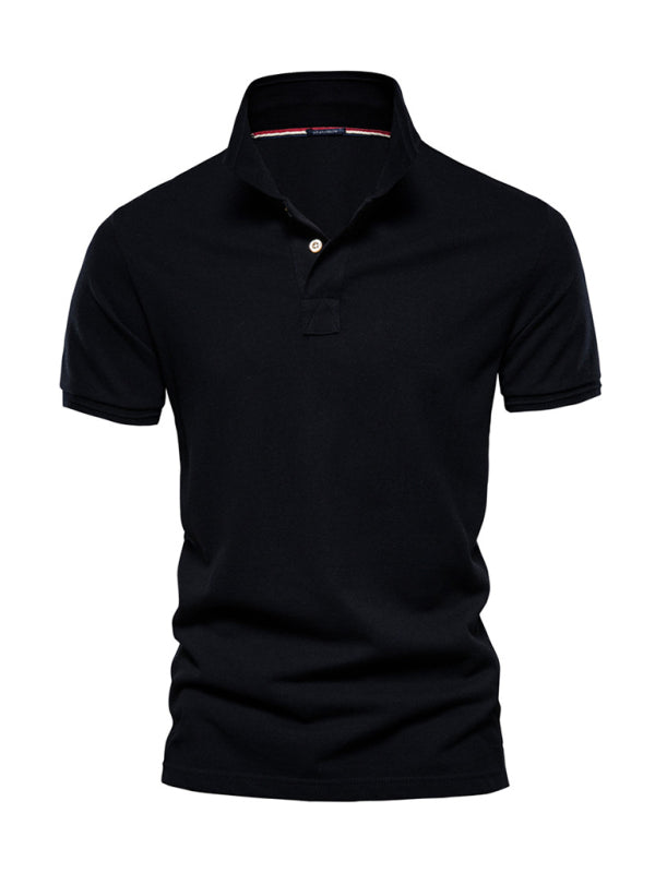Men's solid color lapel short-sleeved POLO shirt