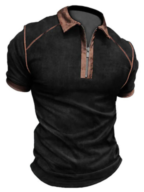 Men's Color-Block Short Sleeve Quarter Zip Polo