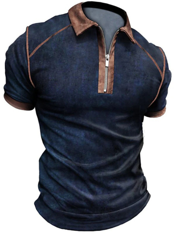 Men's Color-Block Short Sleeve Quarter Zip Polo