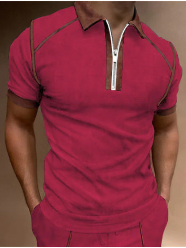 Men's Color-Block Short Sleeve Quarter Zip Polo