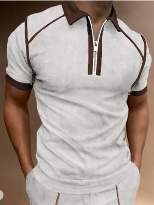 Men's Color-Block Short Sleeve Quarter Zip Polo