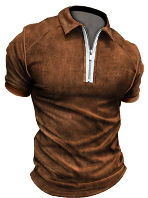Men's Color-Block Short Sleeve Quarter Zip Polo