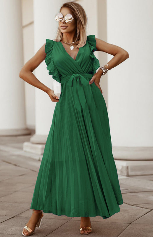Lotus Leaf Sleeve Chiffon Pleated Dress