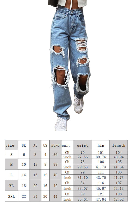 Ripped Wash Style Denim Jeans - Serenity Land fashion