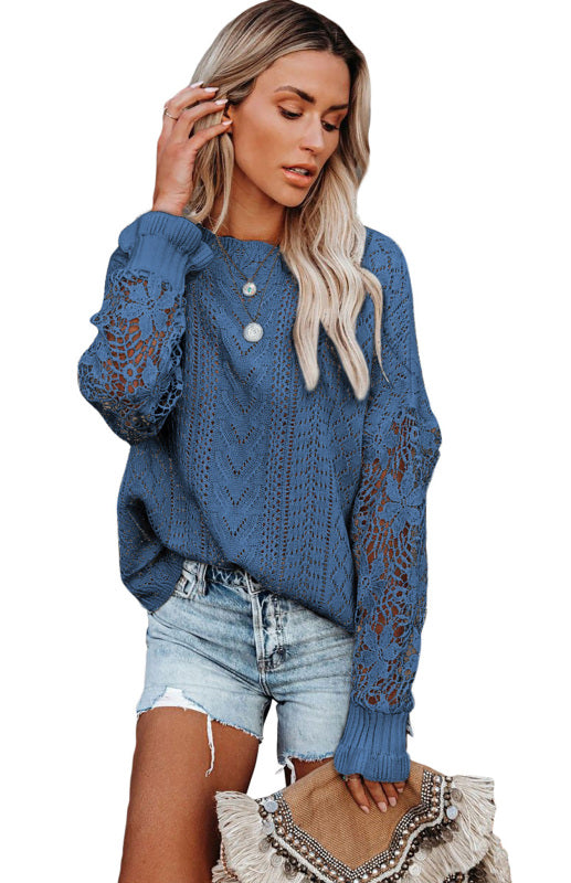 Long Sleeve Cutout Petal Sleeve Sweater - Serenity Land fashion