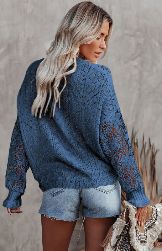 Long Sleeve Cutout Petal Sleeve Sweater - Serenity Land fashion
