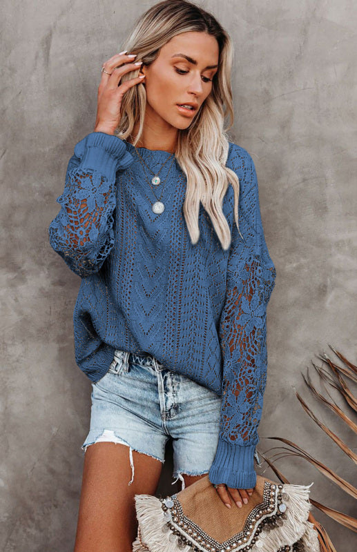 Long Sleeve Cutout Petal Sleeve Sweater - Serenity Land fashion