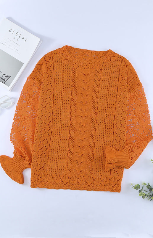 Long Sleeve Cutout Petal Sleeve Sweater - Serenity Land fashion