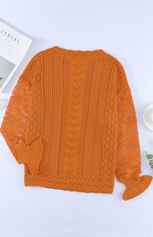 Long Sleeve Cutout Petal Sleeve Sweater - Serenity Land fashion