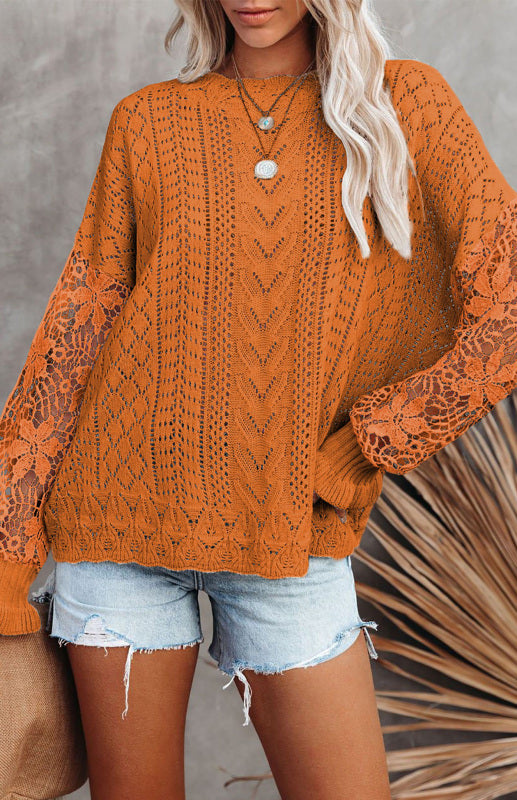 Long Sleeve Cutout Petal Sleeve Sweater - Serenity Land fashion