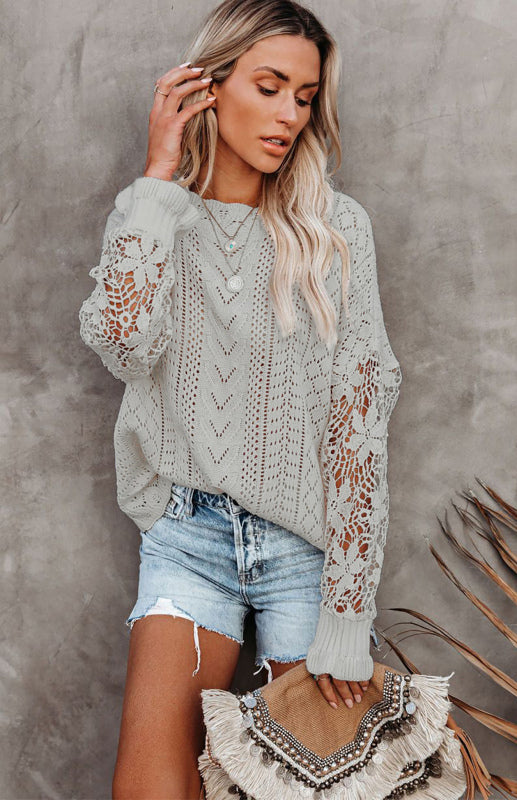 Long Sleeve Cutout Petal Sleeve Sweater - Serenity Land fashion