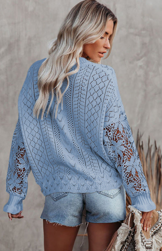 Long Sleeve Cutout Petal Sleeve Sweater - Serenity Land fashion