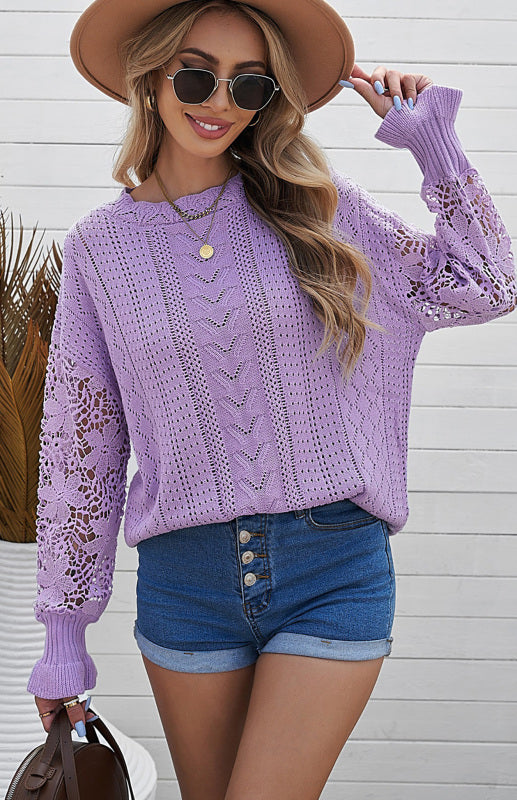 Long Sleeve Cutout Petal Sleeve Sweater - Serenity Land fashion