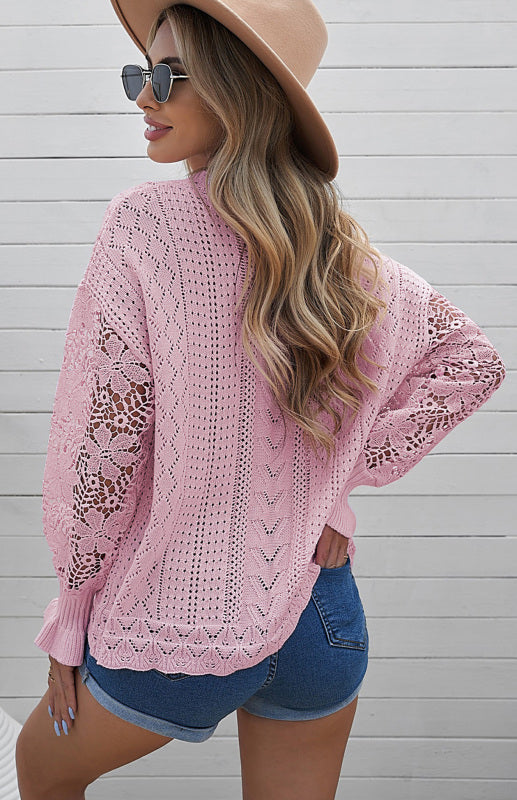Long Sleeve Cutout Petal Sleeve Sweater - Serenity Land fashion