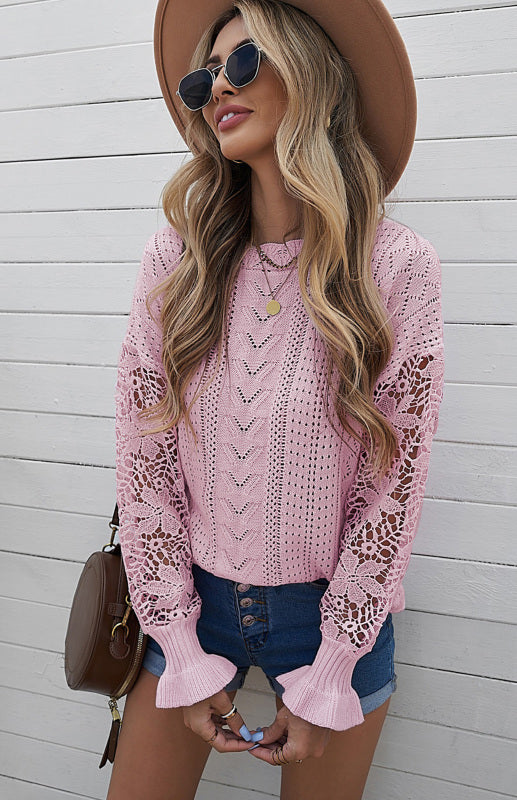 Long Sleeve Cutout Petal Sleeve Sweater - Serenity Land fashion