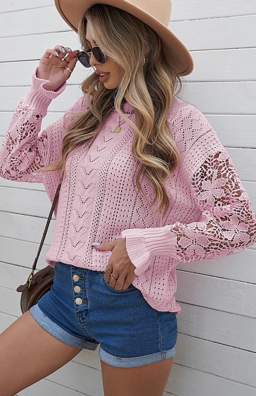 Long Sleeve Cutout Petal Sleeve Sweater - Serenity Land fashion