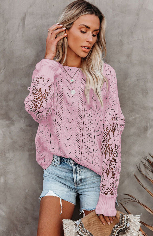 Long Sleeve Cutout Petal Sleeve Sweater - Serenity Land fashion