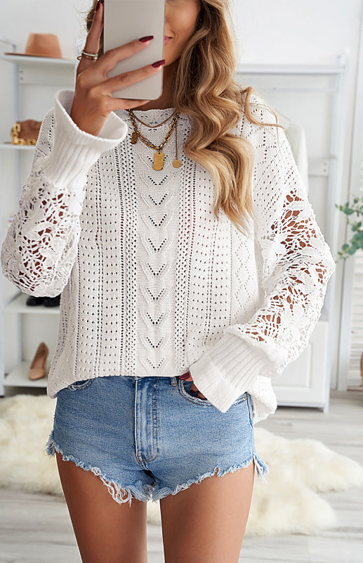 Long Sleeve Cutout Petal Sleeve Sweater - Serenity Land fashion