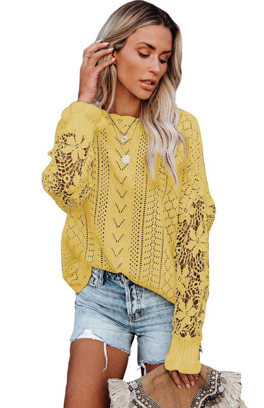 Long Sleeve Cutout Petal Sleeve Sweater - Serenity Land fashion