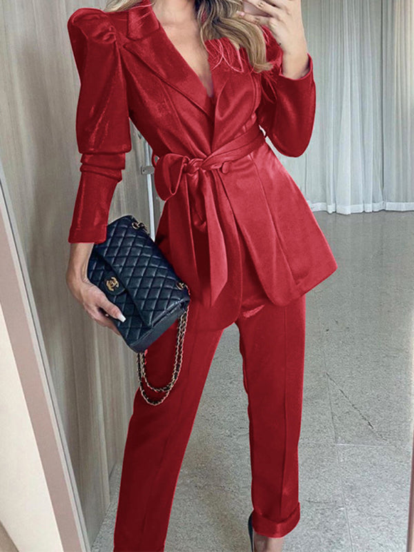 Women's Red lapel suit - Serenity Land fashion