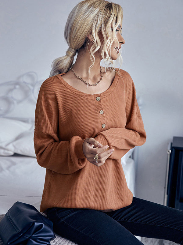 Casual Solid Color Long Sleeve Knitted Sweater - Serenity Land fashion