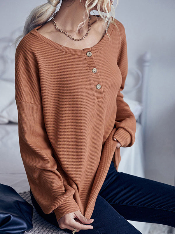 Casual Solid Color Long Sleeve Knitted Sweater - Serenity Land fashion