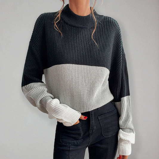 Color Block Ombre Knitted Sweater With High Neckline - Serenity Land fashion