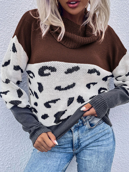 Cowl Neck Sweater With Colorblock Print - Serenity Land fashion