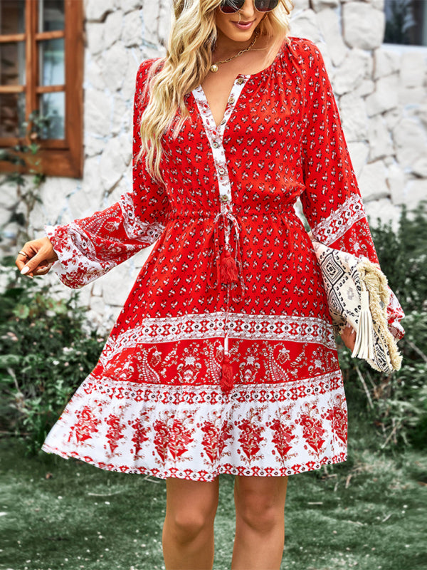 Long Sleeve Chiffon Scoop Neck Mini Dress - Serenity Land fashion
