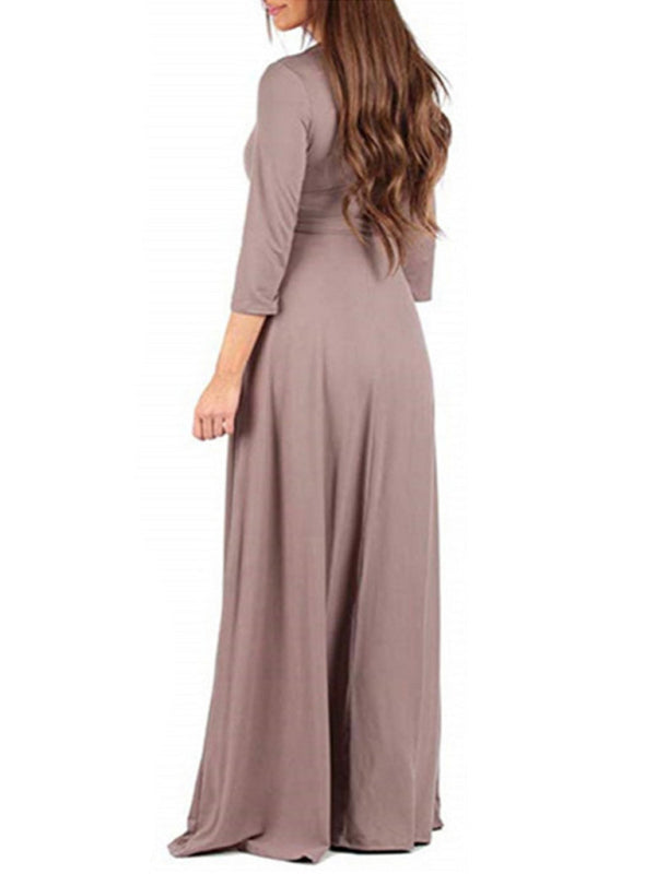 V-neck Three Quarter Sleeve Maternity Maxi Dress - Serenity Land fashion