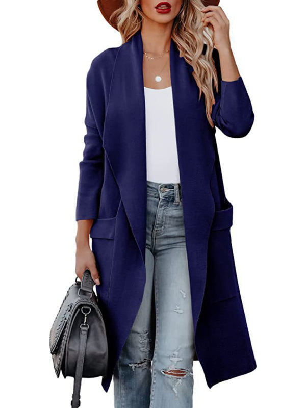 Casual Overcoat With Large Front Pockets And Folded Collar - Serenity Land fashion