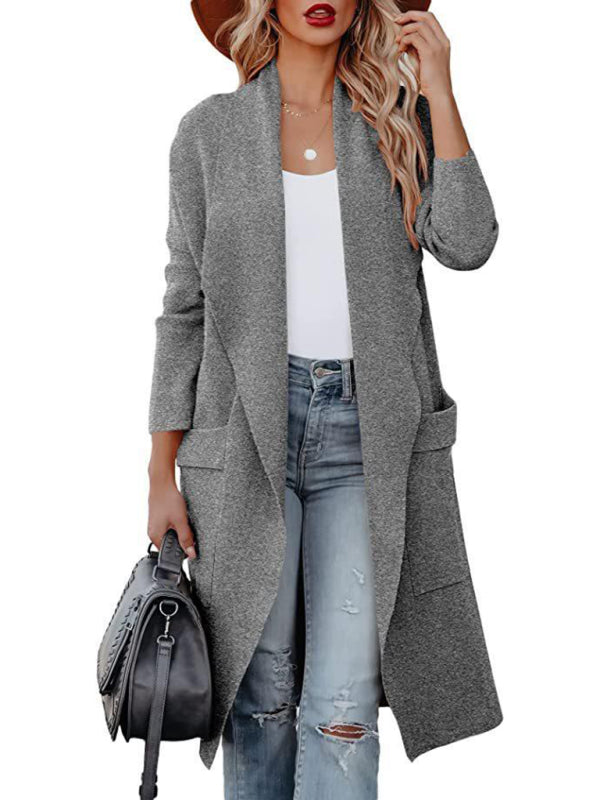 Casual Overcoat With Large Front Pockets And Folded Collar - Serenity Land fashion