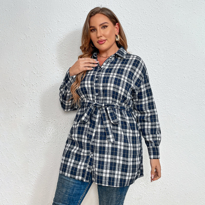 Plaid Pattern Long Sleeve Button Down Longline Shirt