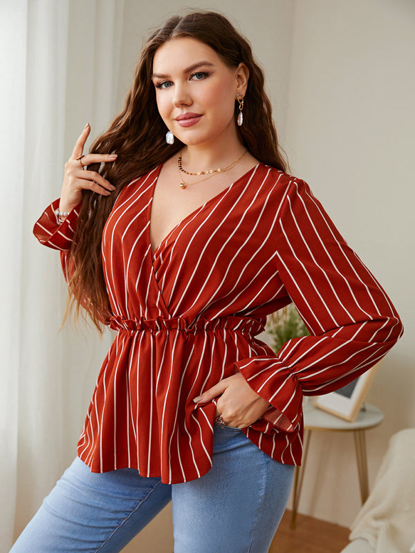 Faux Wrap Ruffle Long Sleeve Top