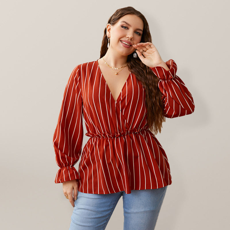 Faux Wrap Ruffle Long Sleeve Top