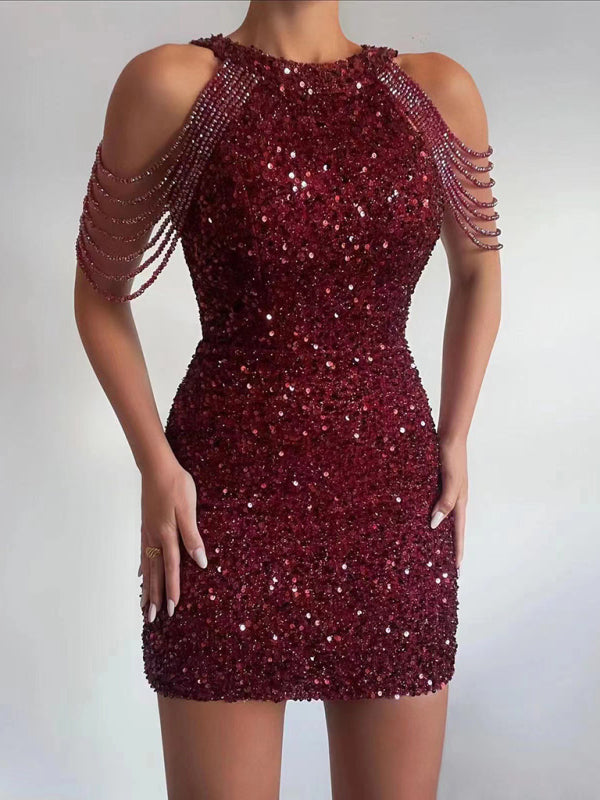 Sequin Shoulder Straps Body-con Minidress - Serenity Land fashion