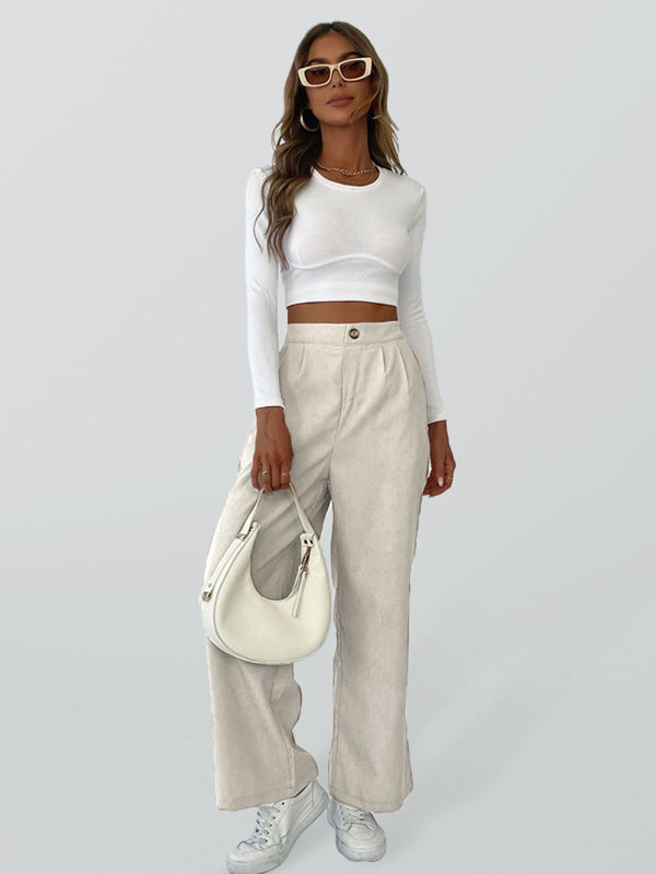 Solid Color High Waist Wide Leg Pants