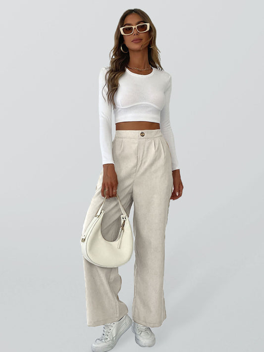 Solid Color High Waist Wide Leg Pants