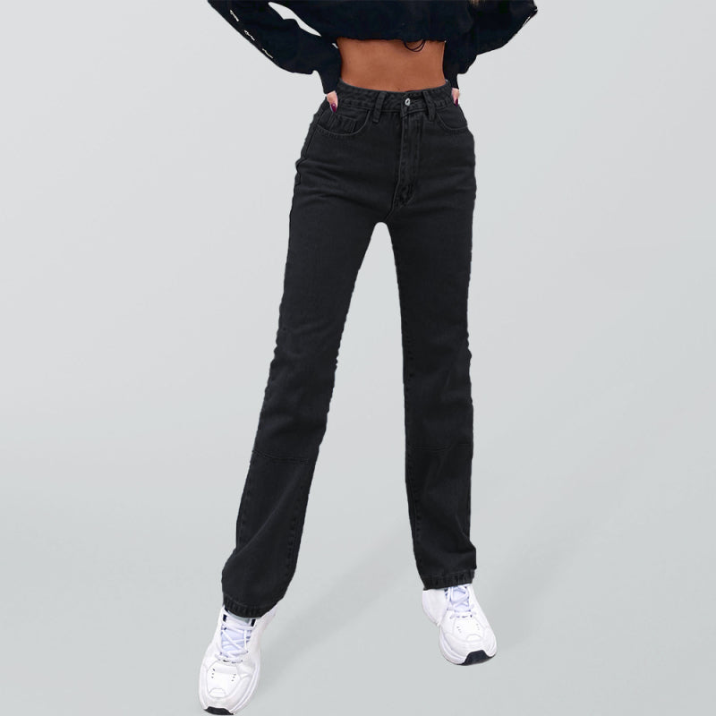 High Waist Straight-leg Denim Jeans - Serenity Land fashion