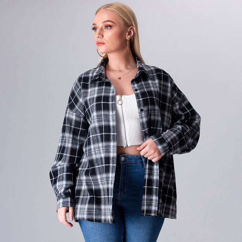Women's loose plaid shirt