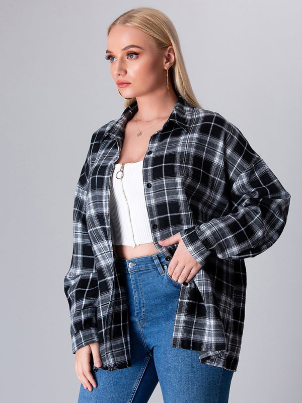 Women's loose plaid shirt