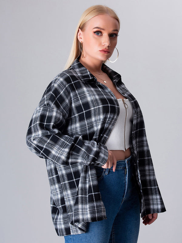 Women's loose plaid shirt