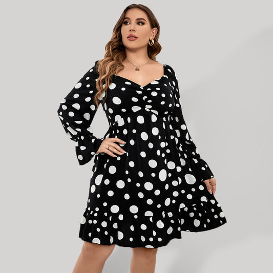 Sweetheart Neck, Dot Print Ruched Sleeve A Line Minidress