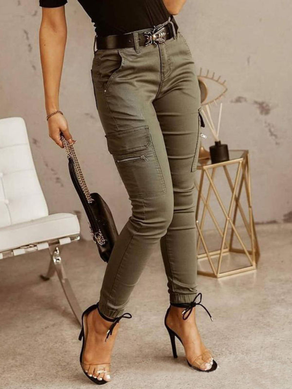 Solid Color Ankle Cargo Pants
