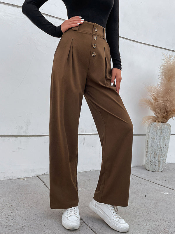 High Waist Button Fly  Trousers - Serenity Land fashion