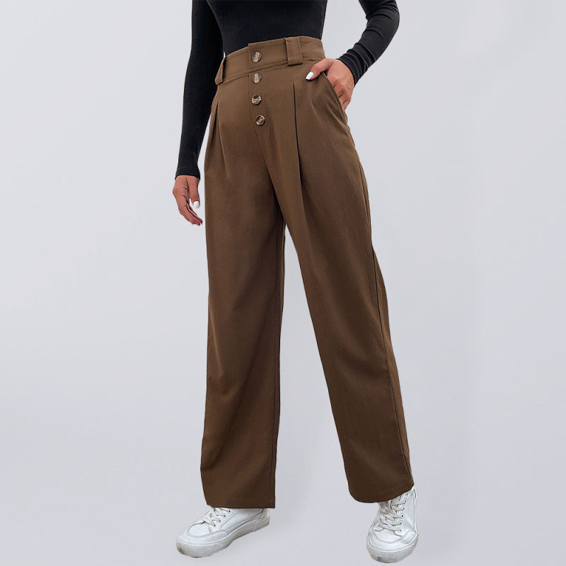 High Waist Button Fly  Trousers - Serenity Land fashion