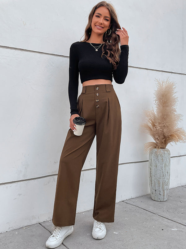 High Waist Button Fly  Trousers - Serenity Land fashion
