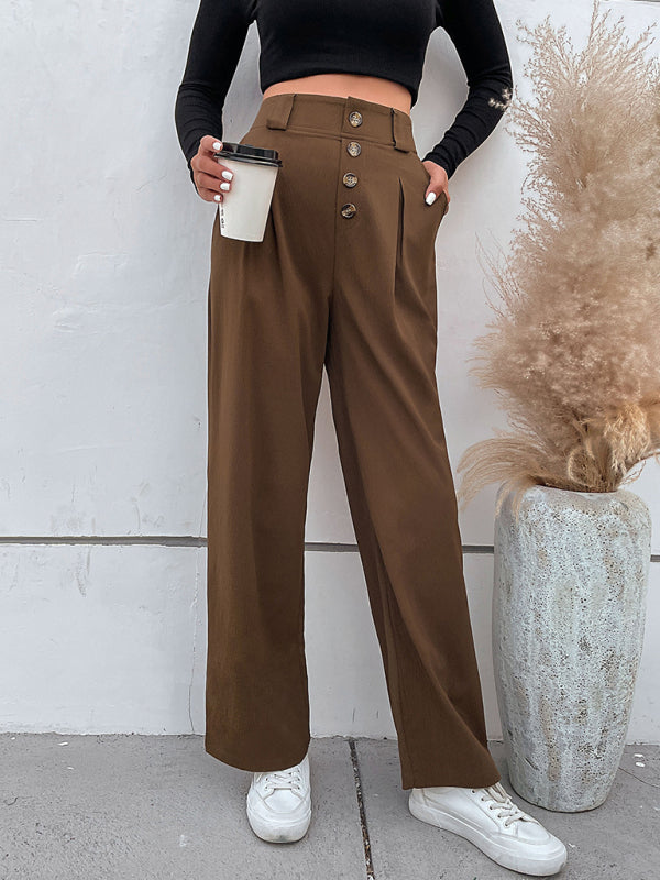 High Waist Button Fly  Trousers - Serenity Land fashion
