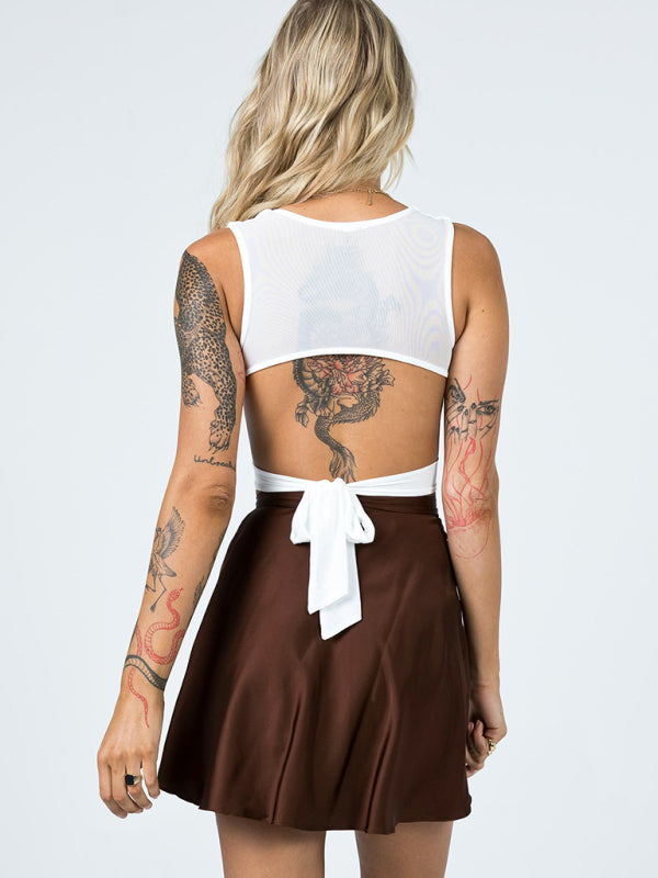 Solid Color Satin Wrap Mini Skirt - Serenity Land fashion