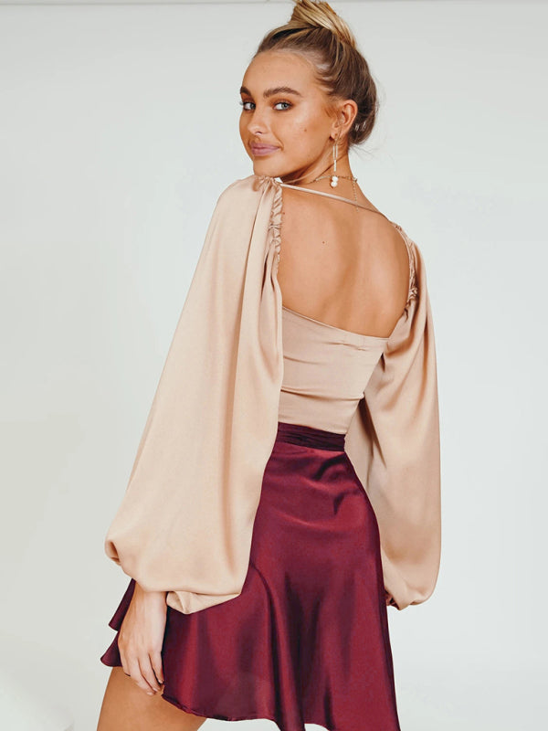 Solid Color Satin Wrap Mini Skirt - Serenity Land fashion